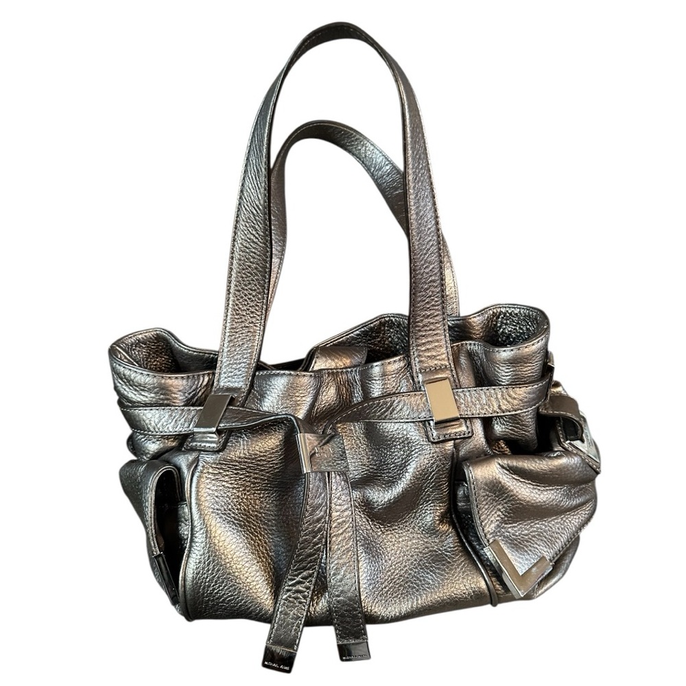 Michael Kors Beverly Large Leather Metallic Pewter Satchel - Picture 7 of 15